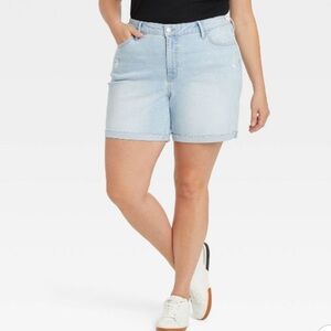 Ava & Viv Women's Plus Size Light Wash High-Rise Bermuda Jean Shorts